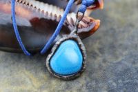 Modrý plochý achátek - cínovaný šperk